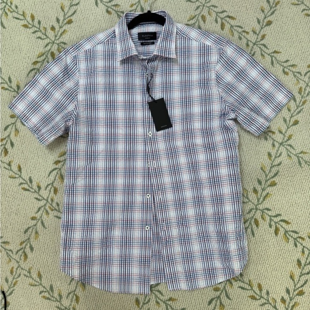 Bugatchi Shirt Mens Size Medium Pink Blue Orson Plaid Check Button Up NWT NEW